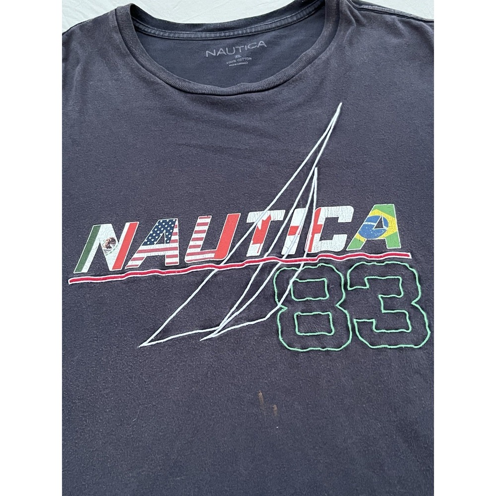 NAUTICA vintage tee blue FLAG NS 83 XL yacht boat sailing racing‎ navy 1980s